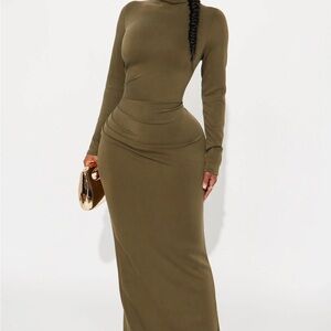 Fashion Nova Olive Long Sleeve Dress